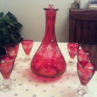 gorgeous vintage bohemian wine decanter and glass 6 set time
