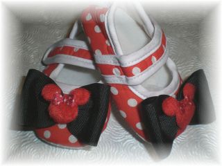 RED Minnie Mouse Inspired Polka Dot Baby Girl Crib Shoes 0 3, 3 6, or 