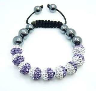 Purple/Crystal HipHop Shamballa 9 Balls 10mm Beads Bracelet Hot Gift
