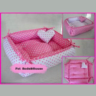 Pink Pet Dog Puppy Cat Soft Warm Bed House Cushion and Pillow Handmade 