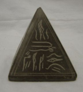 Collectible Gray Stone Office Desk Pyramid Hieroglyphics Paperweight