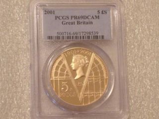2001 ROYAL MINT VICTORIA £5 FIVE POUND GOLD PROOF COIN PCGS PR69 DCAM 