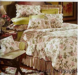 MIA PINK, SAGE, IVORY ROSE FLORAL CHIC SHABBY F/QUEEN COTTON QUILT 
