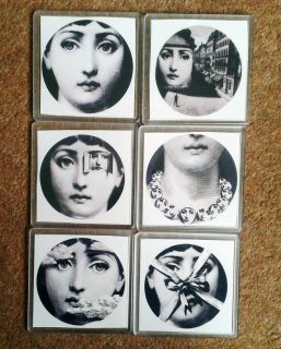 fornasetti style set of 6 high quality coaster time left