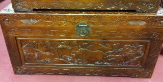 40 Chinese Asian hand carved Trunk chest with deep elephant carving