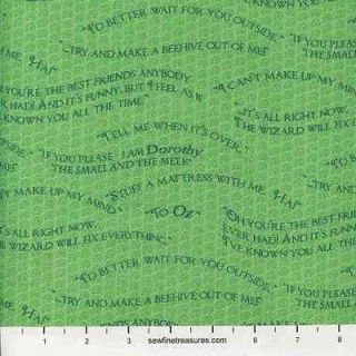 The Wizard of Oz Text Movie Quotes Mint Green OOP Quilt Fabric FQ or 