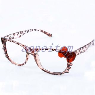 Cute Kitten Cat Bow Leopard Nerd Eyeglasses Glasses Frames No Lens 