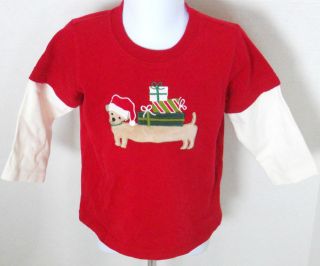 GYMBOREE Boys Red Daschund with Presents Layered Long Sleeve Shirt 