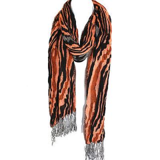 Elegant 80 Long 2 SideCrinkled Tasseled Rust Orange Black Warm Soft 