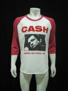 Vintage Re Printed Johnny Cash Folk Tour 1964 Raglan T Shirt Mens XL