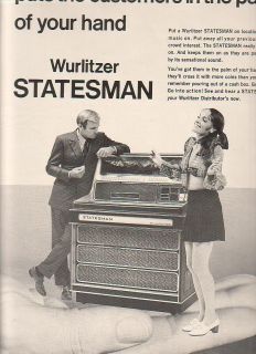 Wurlitzer Statesman phonograph 1970 Ad  in the palm of your hand