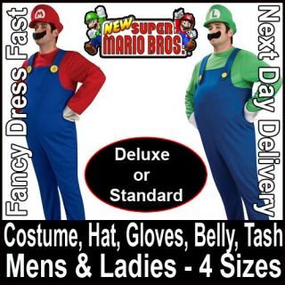   Mario Luigi Bros Fancy Dress Plumber Game Costume Mens New Outfit