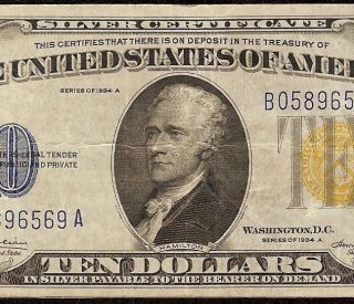   10 DOLLAR BILL WWII EMERGENCY YELLOW GOLD SEAL NOTE SILVER CERTIFICATE