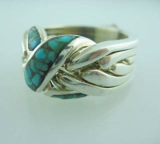 sterling silver 6 band puzzle ring w turquoise sz 9