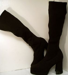 Black Knee High Boots Chunk Heel Soda Costume Fabric Sz 8.5 