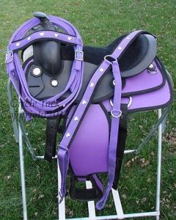   Purple Hearts Synthetic Pony Saddle Bridle/Rein/BC​/Set FREE SHIP