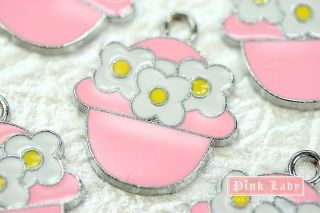 m330 flower pink pot charm pendants wholesale 5pcs from hong