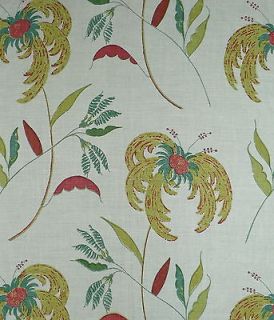 RAOUL TEXTILES Paradiso Floral Chartreuse Red Linen Remnant New