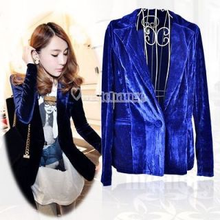   Women Suit Blazer Power Shoulder Lapel Coat Jacket Dark Blue new
