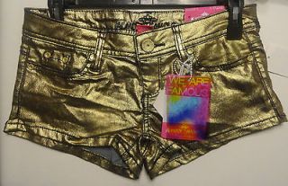 Almost Famous Gold Shorties Ladies Shorts Juniors Sizes 0, 1, 3, 5, 7 
