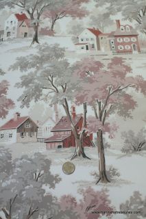 1940 s vintage wallpaper scenic trees and houses time left