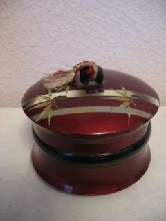 vintage red lacquer powder box made in japan time left