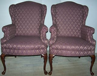 Two) Queen Ann Wing Chairs Matching Pair PURPLE Colors 75 Miles SW 