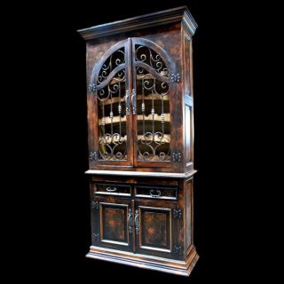 96 tall Solid wood old wood iron wine cabinet distress black brown 
