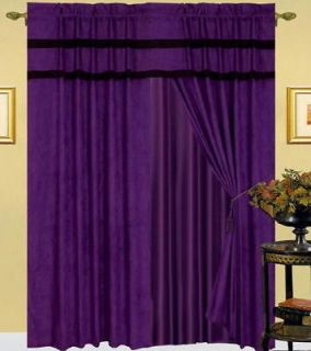 Newly listed New Purple Black Micro Suede Curtain Valance Panels Liner 
