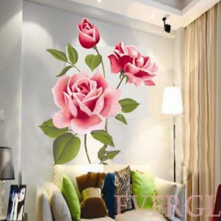   3D Love Rose Flower Removable PVC Wall Sticker Home decor Room Decal