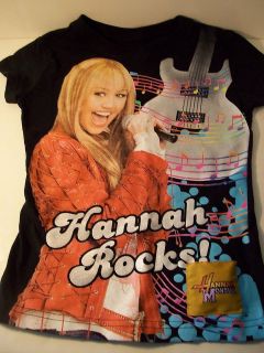Hannah Montana Rocks~Black T Shirt~Small~​Push Tab~She Sings~Good 
