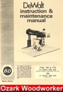   7780, 7770, 7740 10 & 12 Radial Arm Saw Instruction Manual 0258