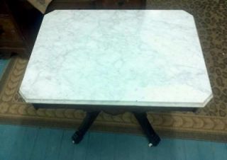 Antique Mohogany East lake Table with Carrera Marble Top C. 1890