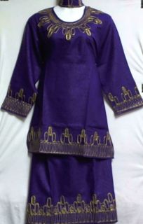 Skirt Suit African Attire Outfit Purple Gold One Size DoesntCom M L 