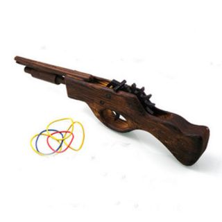 Classical Rubber Band Launcher Wooden Wood Hand Rifle Pistol Gun 