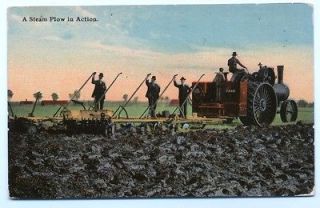 case tractor a steam plow in action postcard time left