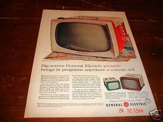 1956 ge big screen portable television tv programs ad time