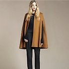 New Fashion women Celeb Style Real Fur Hat Coat Jacket Camel Cape 