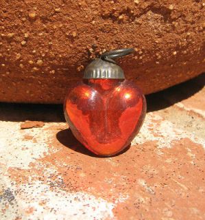 SMALL RED MERCURY GLASS HEART ORNAMENT OR PENDANT MEXICO FOLK ART FREE 