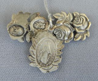 antique sterling silver rose 3 way slide religious medal one