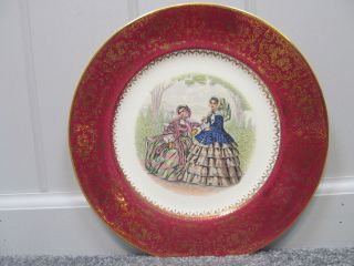 SALEM IMPERIAL CHINA SERVICE PLATE, deep red border, 23K GOLD 