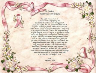 pink bow personalized footprints in the sand poem print time