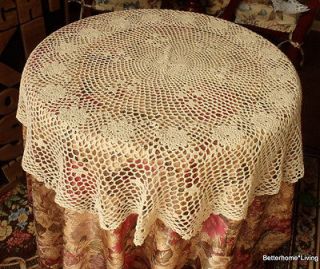   Hand Crochet Off White Cotton Table Cloth Lace Topper Flower Round 36