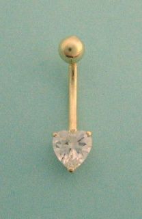 10k real gold cz heart belly button navel ring body