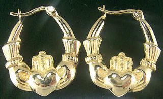   Gold Sterling Silver Claddagh Hoop Earrings Irish celtic ring heart v