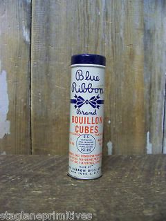 Vintage Old Blue Ribbon Bouillon Cubes Tin Can Tube 3 1/2 x 1 4 