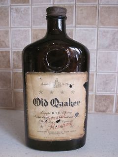 Vintage Old Quaker Straight Rye Whiskey Bottle_Amber with Label