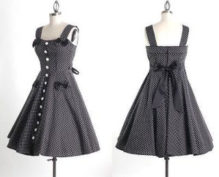 50s Pinup Polka Dot Tea Dress Size L Vintage Swing Pocket Bow 