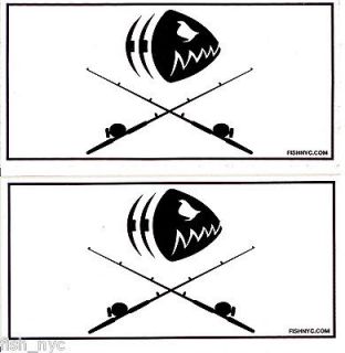 FISHING BUMPER STICKERS FISH SKULL WITH CROSSED FISHING RODS DECALS 
