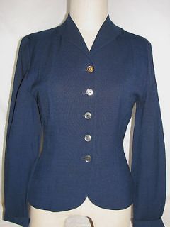Vintage 50s JAMESHIRE Fitted Rayon Unlined Navy Blue Jacket Blazer 